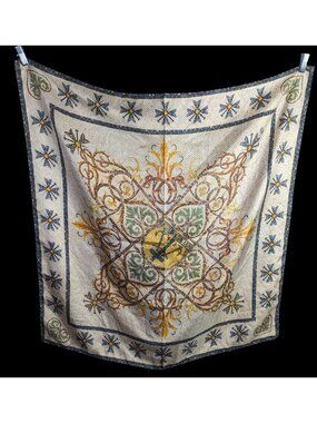 Vintage Harris Made England 100% Silk Scarf Medieval Mosaic Tile Pattern
